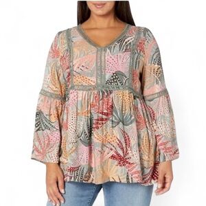 EVANS Women's Plus Size Top Bell Sleeve Primrose‎ Path Size 30/32 NEW/NWT